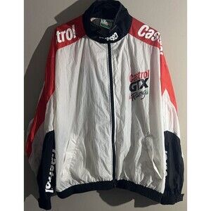 VTG Castrol GTX Drag Racing Mens XL Full Zip Light Windbreaker Pit Crew Jacket